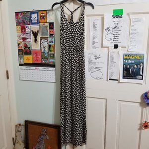 Dina Be dress Small Love Locks Maxi sleeveless heart print slits keyhole boho